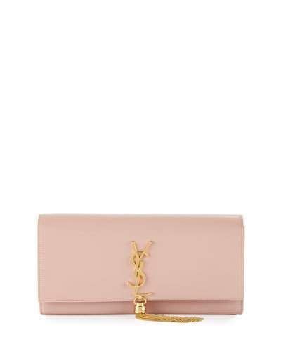 Saint Laurent Monogram Tassel Clutch Bag, Pale Blush